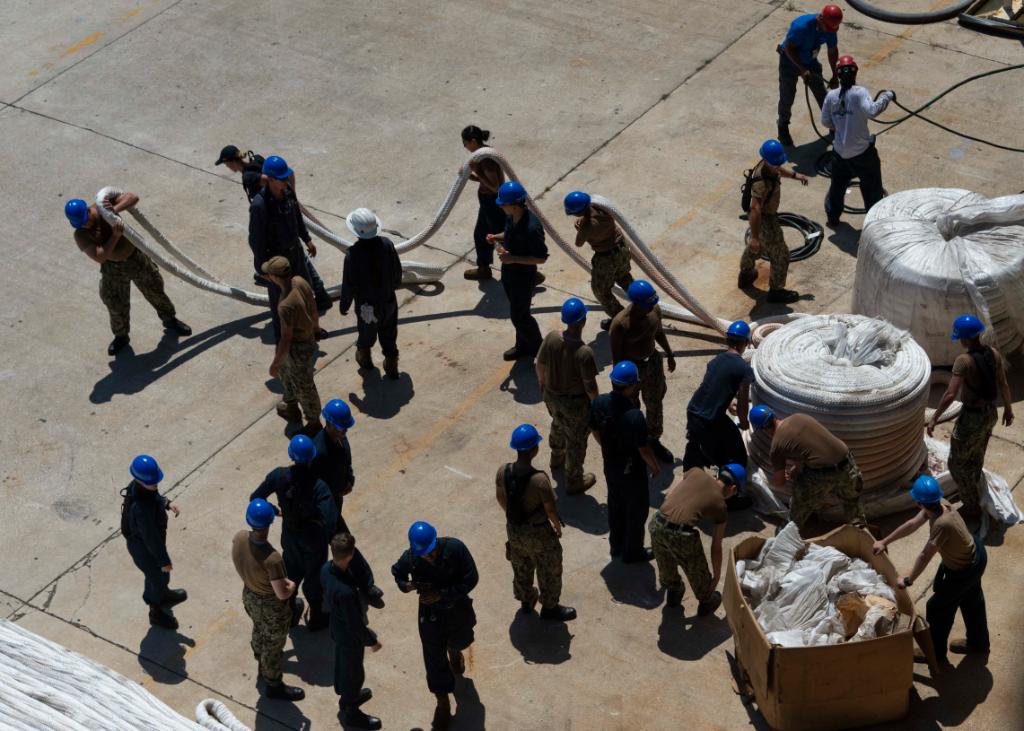 USNavy's tweet image. Winds at 185mph, the category five #HurricaneDorain is now one of the strongest hurricanes recorded in the region. #USNavy has moved aircraft, put ships to sea, and for ships remaining, added mooring and storm lines ahead of the storm. #NavyReadiness