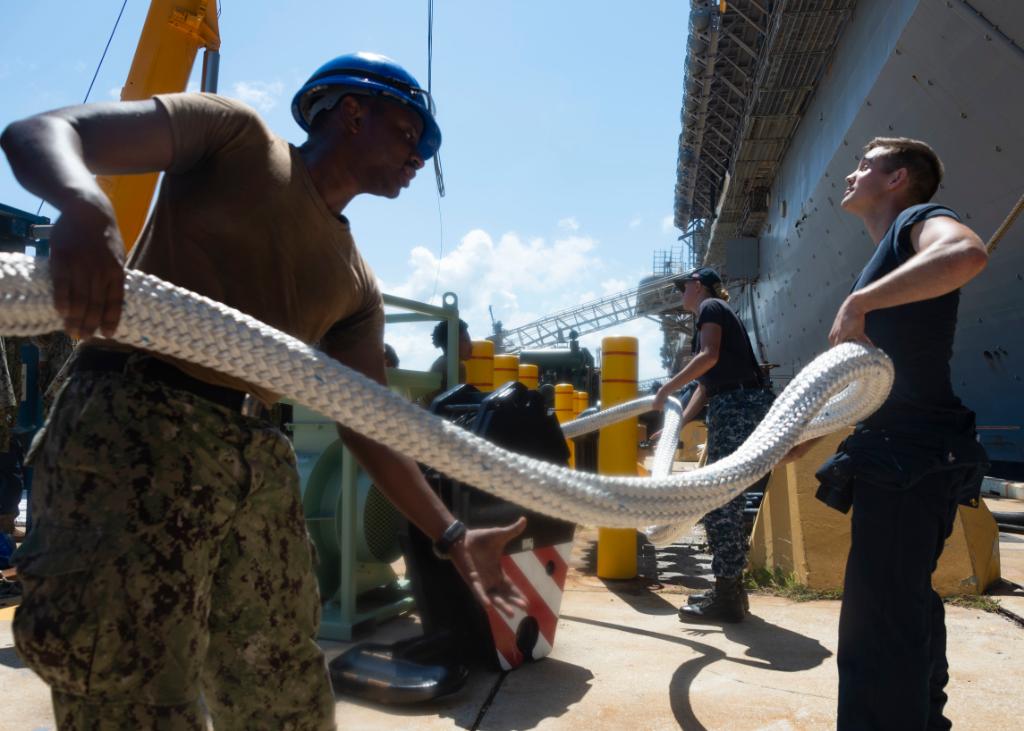 USNavy's tweet image. Winds at 185mph, the category five #HurricaneDorain is now one of the strongest hurricanes recorded in the region. #USNavy has moved aircraft, put ships to sea, and for ships remaining, added mooring and storm lines ahead of the storm. #NavyReadiness