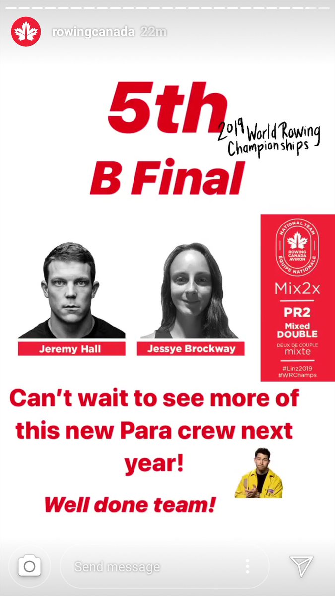 Good work Jessye and Jeremy! Fantastic first time at the worlds and we have no doubt you will see more of these two.  #pararowing