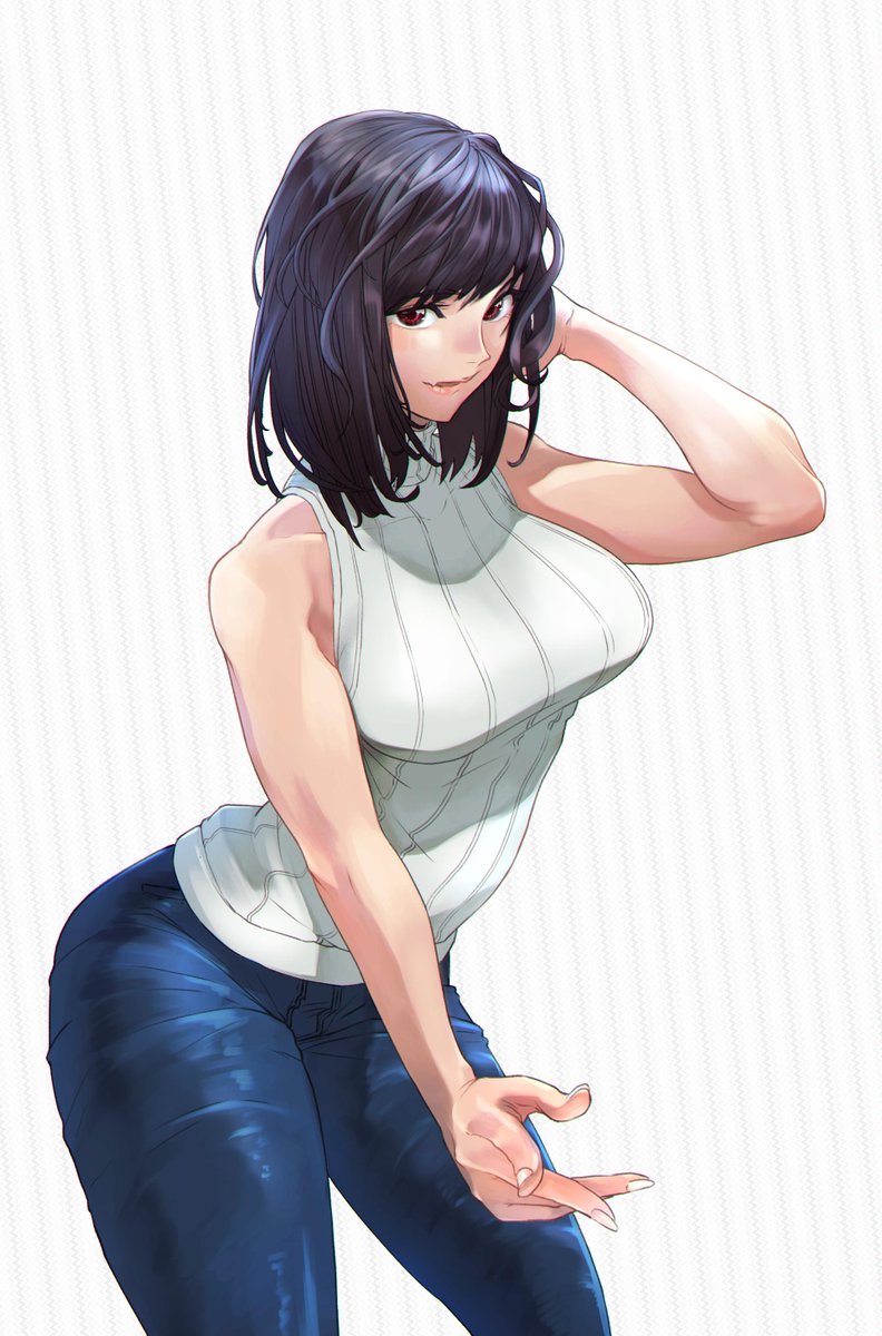 Uzivatel あしお Na Twitteru ノースリーブタートルネックニットジーパン女子