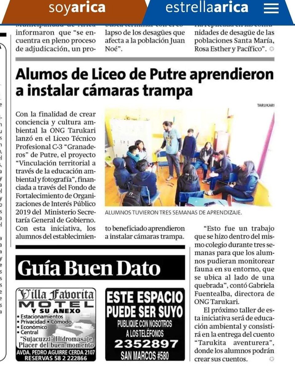 ongtarukari's tweet photo. 🔶 📰Importante medio regional de Arica y Parinacota destaca la importancia y trabajo que desarrollamos por medio del proyecto de "vinculación territorial a través de la educación ambiental y fotografía". Más del destacado hito ambiental, aquí 👇👇👇 https://t.co/5CC5AgseCj