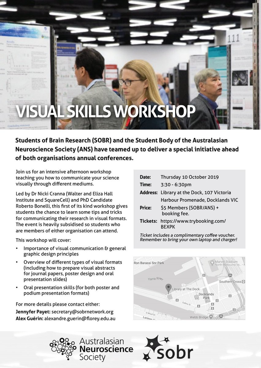 SOBRNetwork's tweet image. @AusNeuroSoc and SOBR are teaming up for our very first workshop!
The Visual Skills workshop will be led by @NickiCranna from @squarecell @WEHI_research and will focus on how to improve your visual communication skills. 
Please visit trybooking.com/BEXPK for more info.