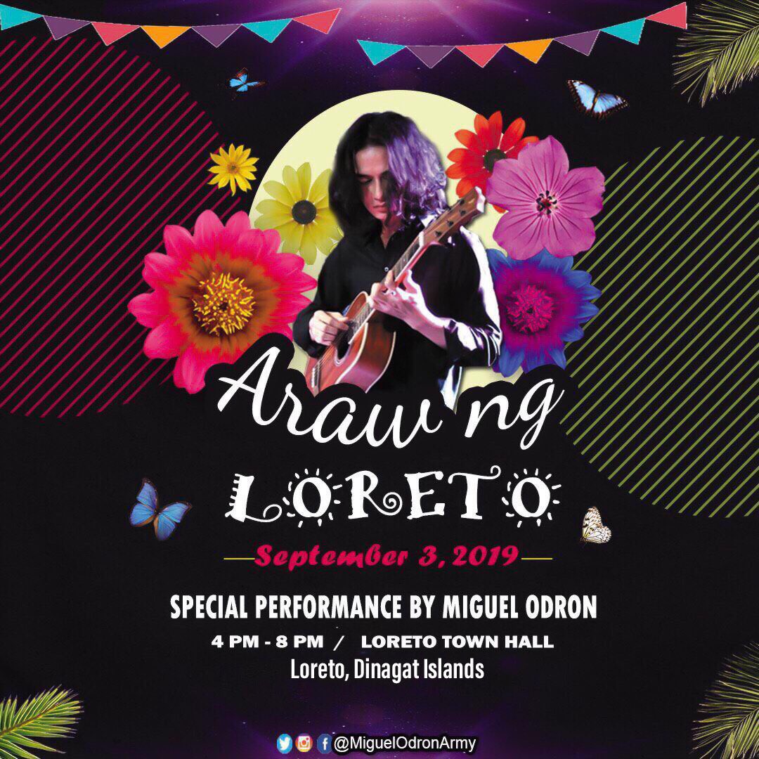 MiguelOdronArmy's tweet photo. ODRONAUTS, samahan natin si Miguel Odron sa pagdiriwang ng Araw ng Loreto bukas!

Loreto Town Hall
September THREE
Tuesday
Four o’ clock PM

#ABSCBNBallFanFave Miguel Odron https://t.co/XPJhVzxHFQ