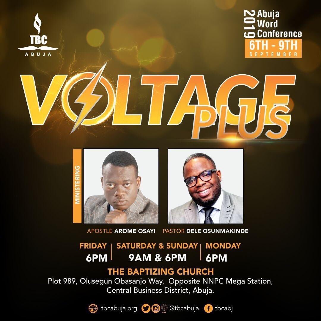 woleojewale's tweet photo. Dear Friends on Twitter Street,
Please, mark the dates! 

It’s voltage PLUS! 

You can join physically or virtually.

The teachings of @deleosunmakinde present doctrinal guidance to all the issues of life...

Join us as we sit and learn #AbujaWordConference #VoltagePlus @tbcabuja https://t.co/w3r28Y5lK7