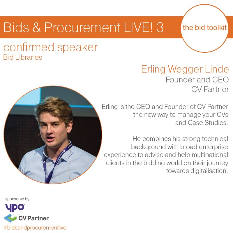 Happy Monday guys! 

We thought we'd get the week off to a strong start by announcing one of our #BidLibraries panel members ... please welcome @erlingwl Founder and CEO of @CVPartner 

vimeo.com/356130300

🎟️ eventbrite.co.uk/e/bids-and-pro…

#BidsandProcurementLIVE #Bids #Events