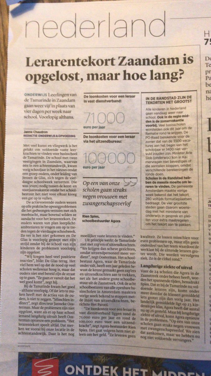 #lerarentekort <a href="/trouw/">Trouw</a> <a href="/CBSTamarinde/">CBS Tamarinde</a> @AgoraZaanstreek