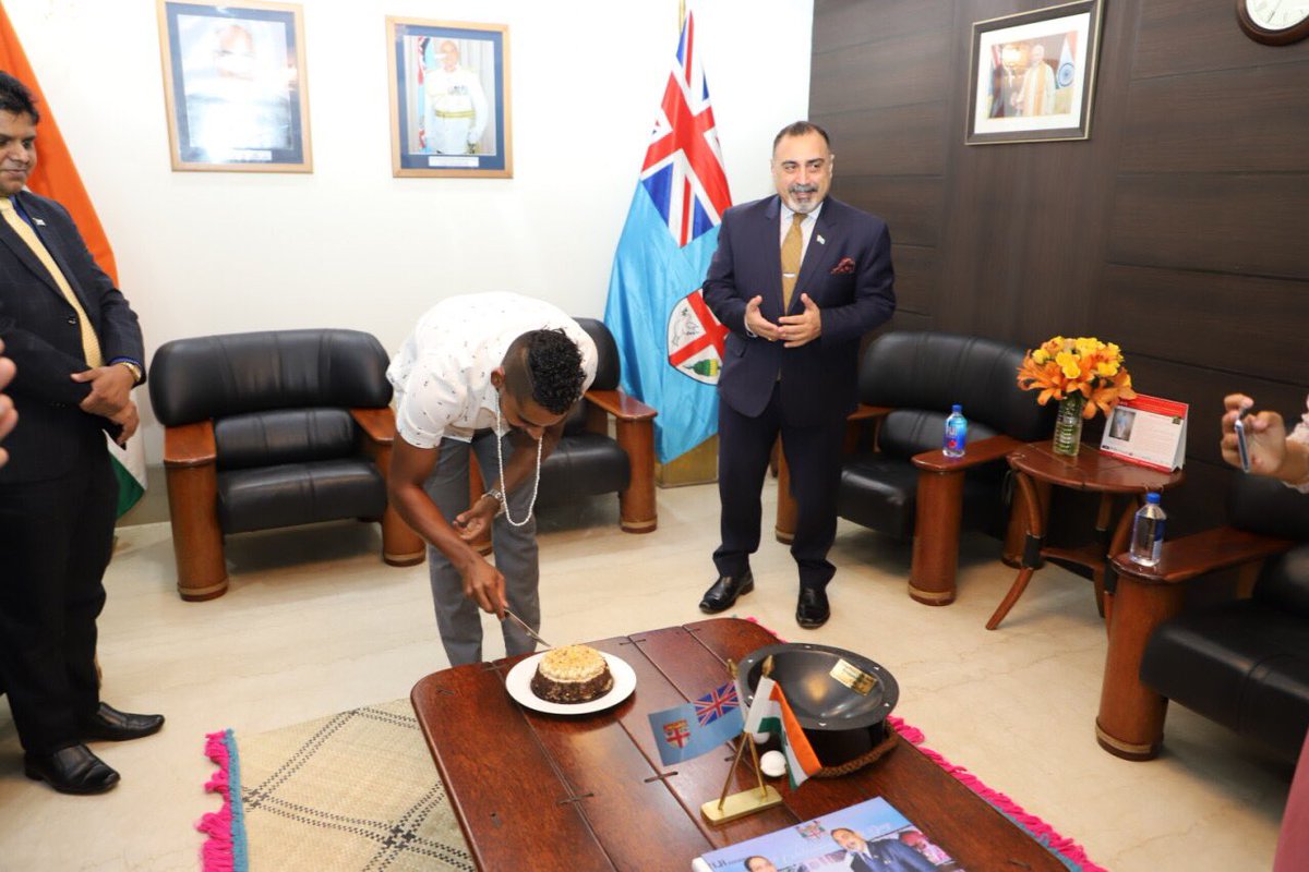 Vinaka vakalevu @fiji_IND for hosting us and updating us on all the great work you are doing in India. Such exciting times ahead. Also, vinaka for the surprise cake for the birthday boy @RoyKrishna21. #fiji #fijiindia