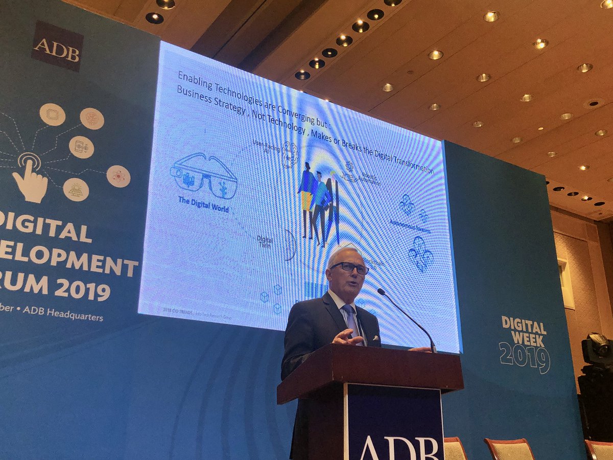ADB_HQ's tweet photo. LIVE: #Digitaltransformation is not about technology, it’s about business strategy. - @InfoTech Marcel Van Hulle. #DigiWeek2019 https://t.co/9vJ7SXKxoP