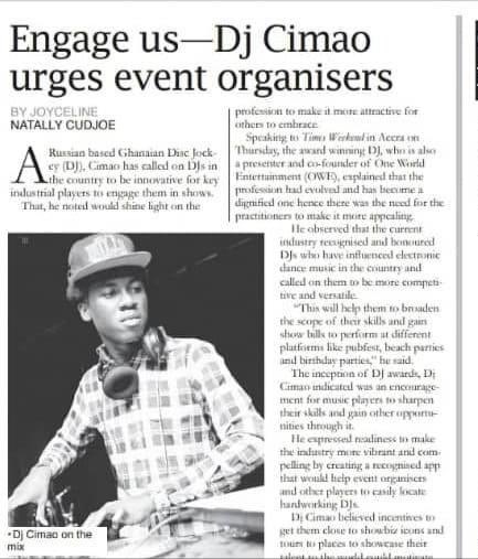 Bogaey's tweet photo. Grab a copy of @Ghanaian_Times to read on @djcimao updates on his work https://t.co/U687tJCa07 https://t.co/4CLTP6JO0Q