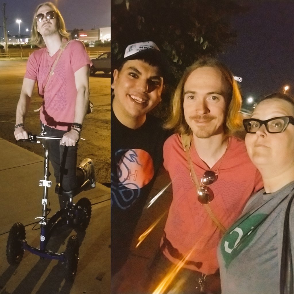 Joel311Bandit's tweet photo. 😂 Tonight's @homegrownbuzz was truly the greatest 2 hours of my life! Thank you so much to @Jeriney for letting me be such a geek. It's the mighty return of @liamsumnicht scooter and all. I got to bring in music from my favorites @mild_cats &amp; @cuddlepuddIe. Lovin life right now https://t.co/emSTnNTxE1