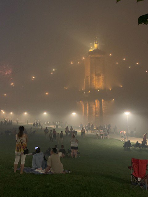 MCC2040's tweet image. #WEBN fireworks except you can't see anything. 😂 #Riverfest Made for a cool shot of the bridge, though.