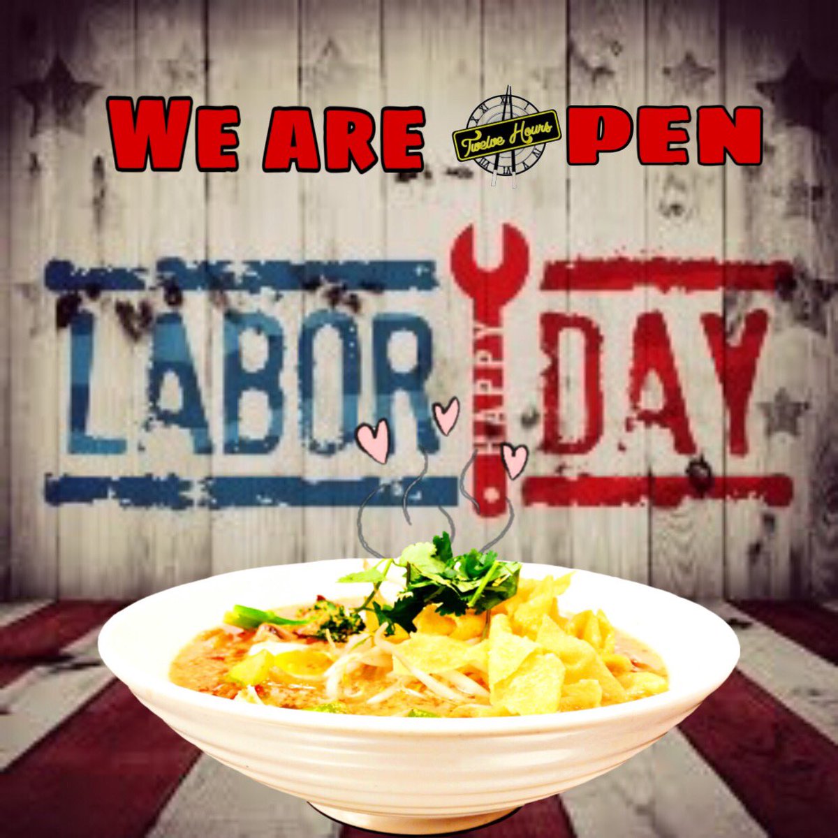 12hoursboston's tweet photo. We are OPEN on Labor Day!
Come enjoy our food and service at #brightonma on Labor Day cause everyone deserves something good!
#weareopen #twelvehoursboston #asianfusion #asianfood #noodlecafe #laborday #happylaborday #openlaborday #delivery #massachusetts #boston https://t.co/owNZSwjuEN