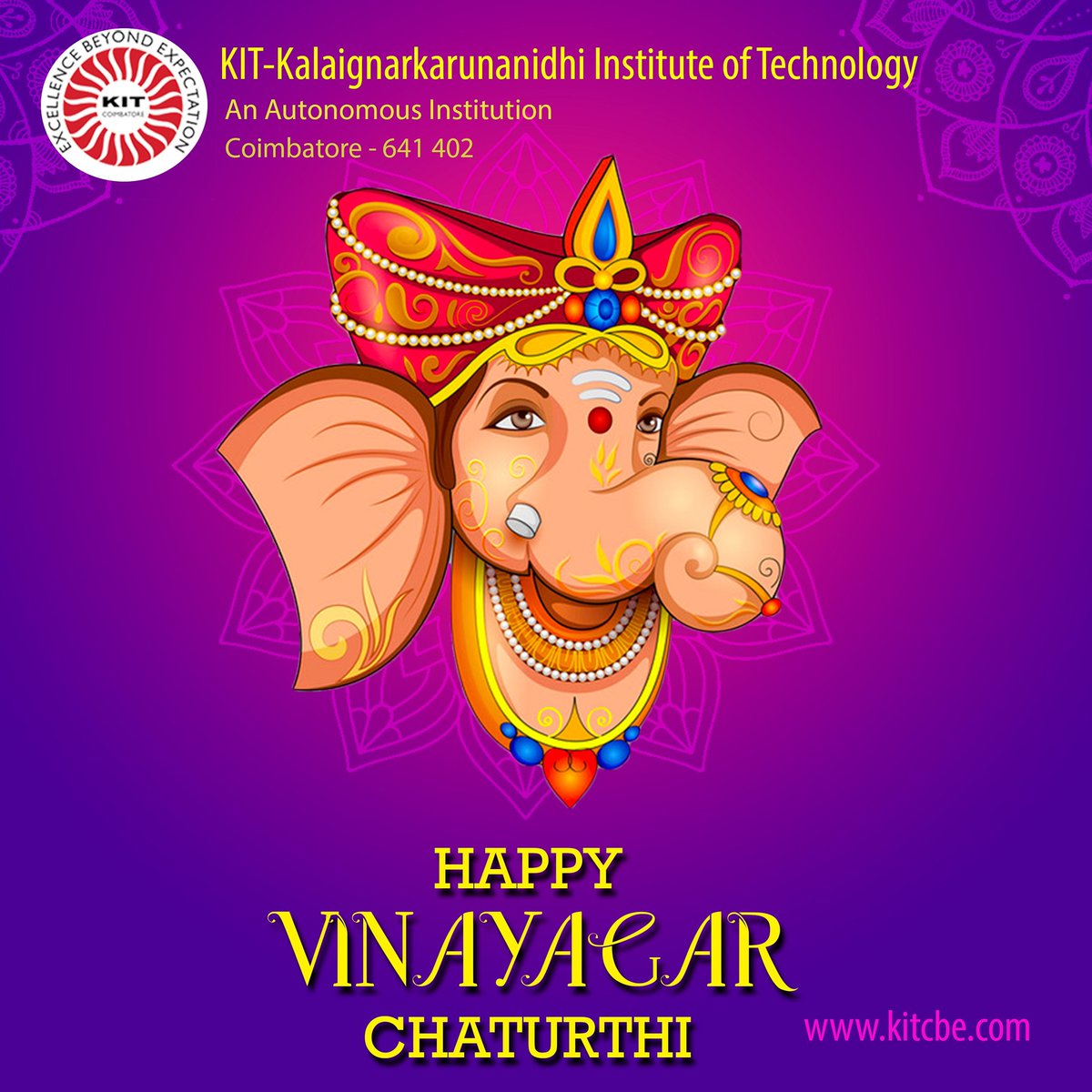 kit_cbe's tweet photo. May Lord Ganesha keep enlightening your lives and bless you always. Wishing you a Happy Vinayagar Chaturthi!
#kitcbe #HappyVinayagarChathurthi https://t.co/Q1e1rFH6Mx