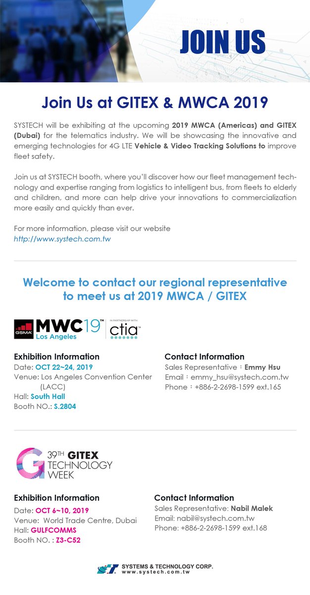 Systech_ST's tweet image. Welcome to drop by our booth and have a chat with our team at GITEX / MWCA 19
systech.com.tw

@MWClosangeles 
@GITEXTechWeek