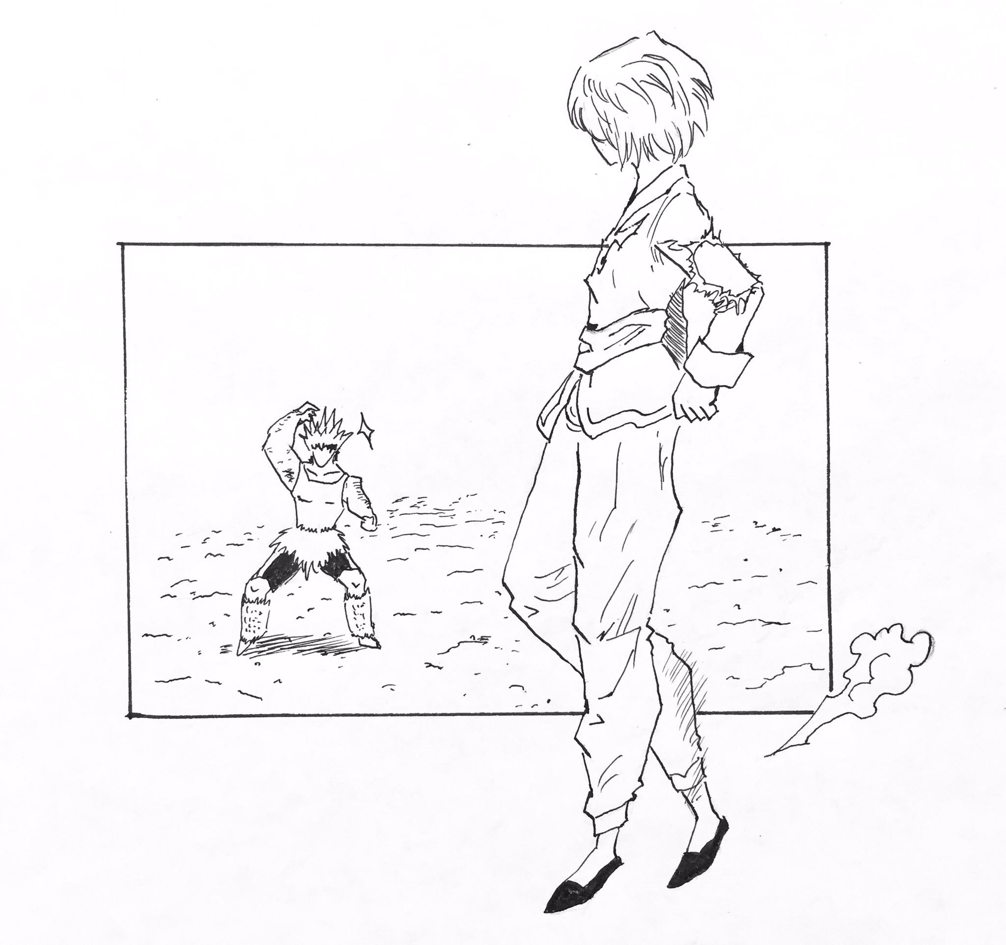みかり ハンターハンター9巻 クラピカとウヴォーギン 約40分 すいません背景全然描いてないけど アナログが楽しくなってしまった 笑 私は全部カブラペンで描いてるけど 冨樫先生はgペンと丸ペンかな 模写 ハンターハンター アナログ T