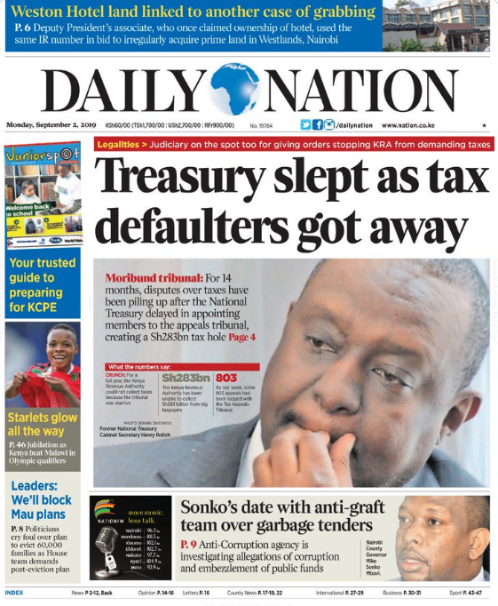 en sælger intellektuel livstid NTV Kenya na Twitteru: "In the Daily Nation Treasury slept as tax  defaulters got away https://t.co/MMMZTxFqAW #AMLiveNTV @debarlinea  https://t.co/aXb07v21cU" / Twitter