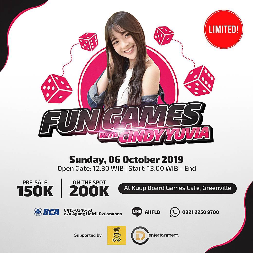 cindyyuvia's tweet photo. haaaai, buat kalian yang kangen sama aku, @CDL__Ent (yang tadinya CindviaDealoved😂) mengadakan acara ini loooh!! pastinya bakal seru bangeeet 😭♥️ 
disini bukan meetandgreet biasa tapi akan main games barenggg hihi😘 semuanya datang ya!! 💖 https://t.co/ZDZSSmuyQL