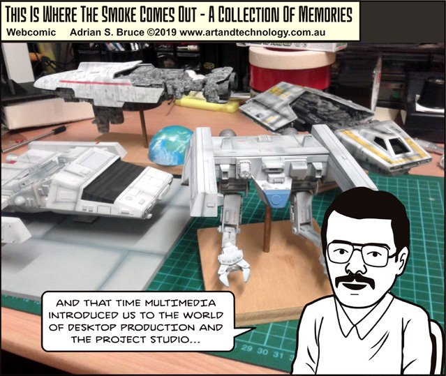 Megacurve's tweet image. Our Webcomic, with that thrilling at the time world of multimedia, concept design, miniatures, animation, stop frame animation and desktop video production... for a while anyway #multimedia #projectstudio #autobiographical