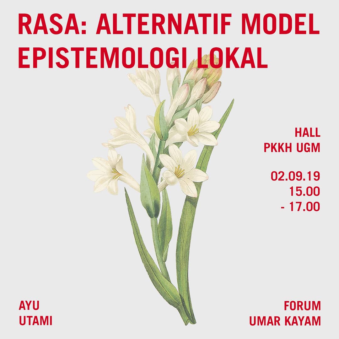 PKKH_UGM's tweet photo. Ayu Utami (@bilangan.fu) akan berbagi pandangannya model &amp; sistem pengetahuan lokal yang selama ini tidak menjadi arus utama dalam paradigma kita. Bertajuk RASA: ALTERNATIF MODEL EPISTEMOLOGI LOKAL. Menghadirkan Ayu Utami. Senin, 2 September Pkl. 15.00-17.00. https://t.co/ht4hQjs4HY