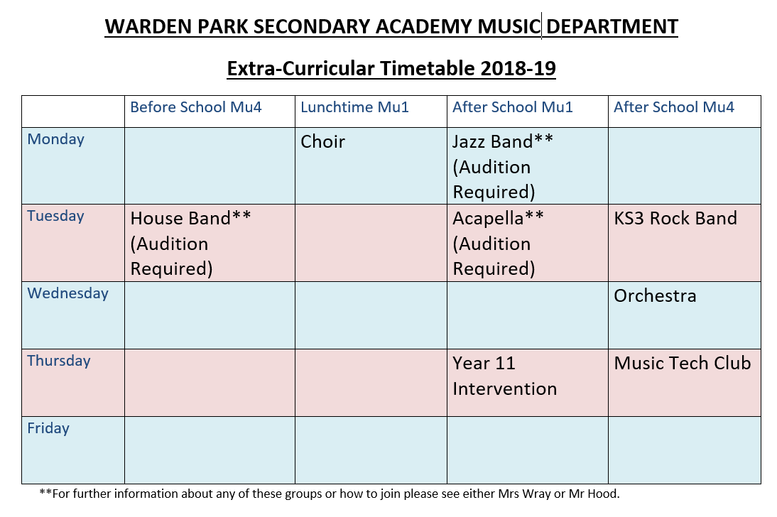 Interested in music?  Here are the <a href="/WardenParkMusic/">Warden Park Music</a> clubs for the forthcoming year.  See Mrs Wray or Mr Hood to find out more! <a href="/wardenpark/">wardenpark</a>