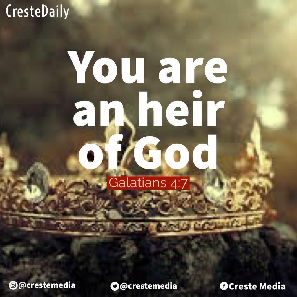 CresteMedia's tweet photo. #blessednewweek Be reminded that you are a son of God and an heir of God together with Christ. And as an heir you have an inheritance in the kingdom.
#CresteDaily #mondaythoughts #MondayMotivaton #MondayMood #letsgrowtogether #JesusIsLord #crestemedia #twitterforGod https://t.co/Cz59csPoVc