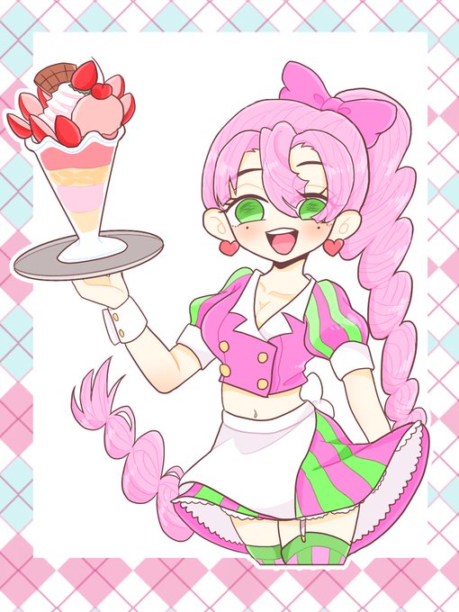はぼさんがTwitterに投稿した甘露寺蜜璃(鬼滅の刃)のイラスト。