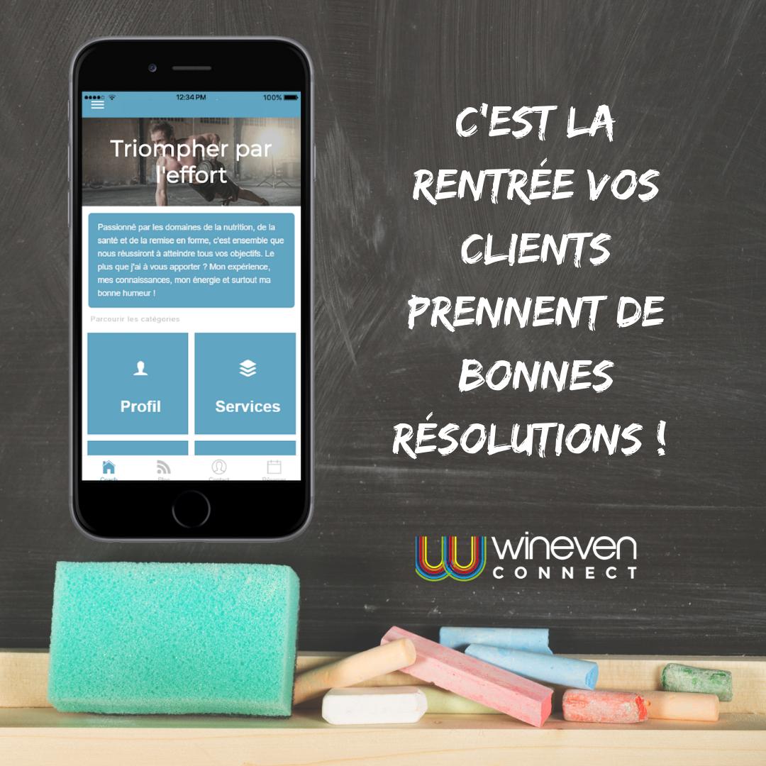 C'est la rentrée et les nouvelles résolutions sont arrivées ! Tes clients vont se prendre en mains alors toi aussi ! Obtient ta propre application et ton site 💪🏻 #wineven #winevenconnect #sport #coach #coachdesport #coachpersonnel #application #site #personaltrainer