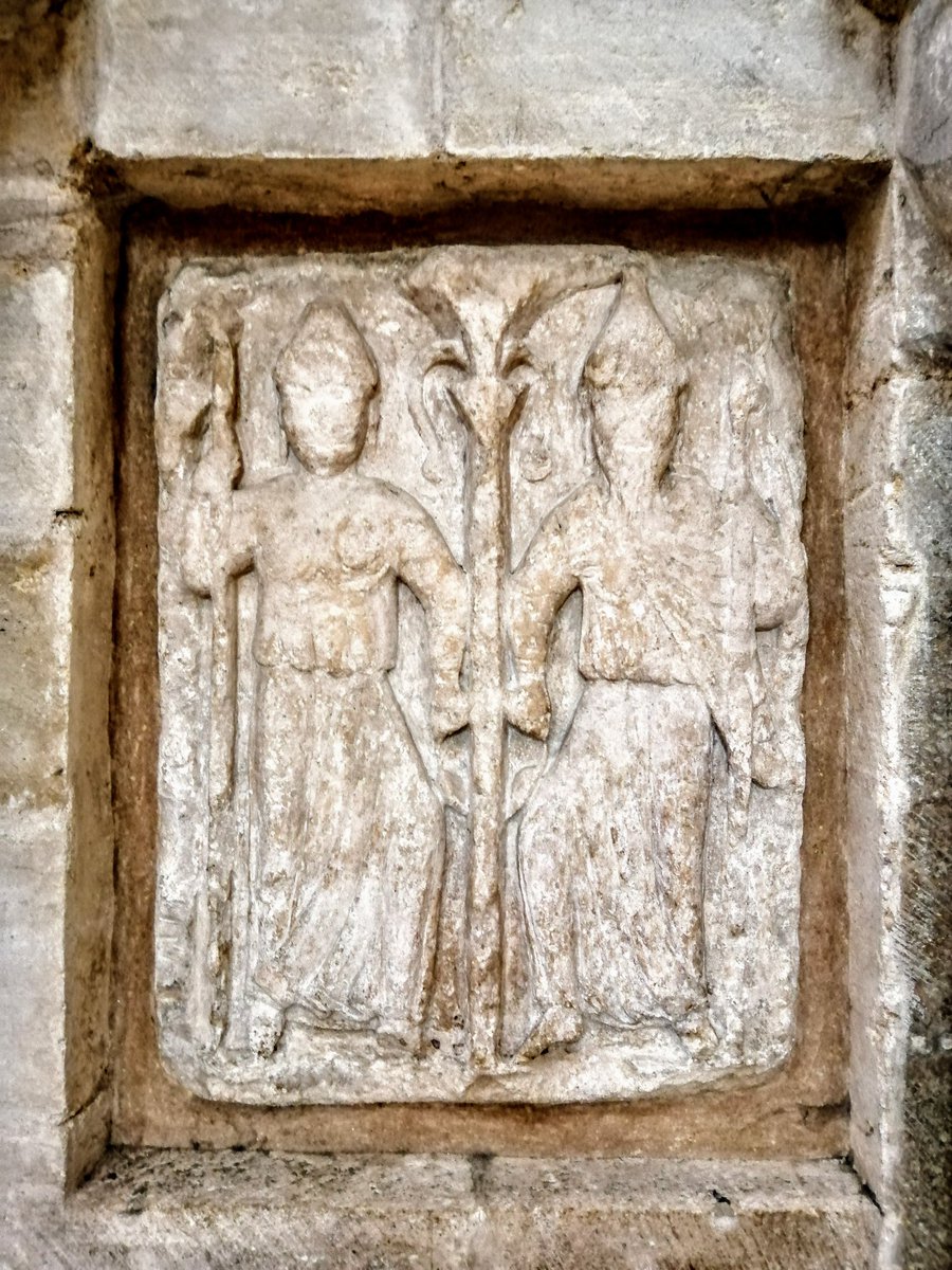 Hidden away in the west wall of #PeterboroughCathedral is a carving long-known as the 'Dancing Bishops'. Originally thought to be Anglo-Saxon in origin, it is now considered to be a #Roman work possibly depicting local deities #RomanBritain #Peterborough #RomanArchaeology
