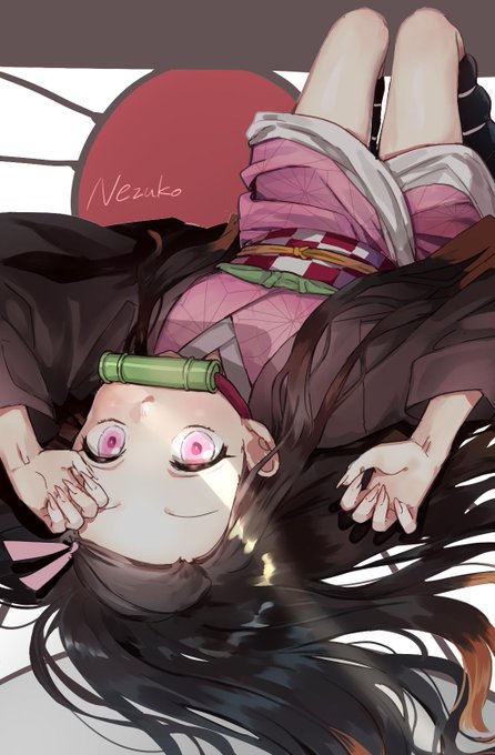 ぽむさんがTwitterに投稿した竈門禰豆子(鬼滅の刃)のイラスト。