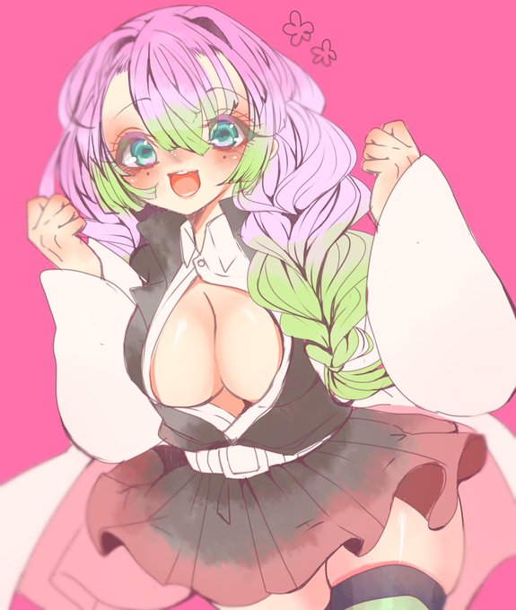 狐心さんがTwitterに投稿した甘露寺蜜璃(鬼滅の刃)のイラスト。
