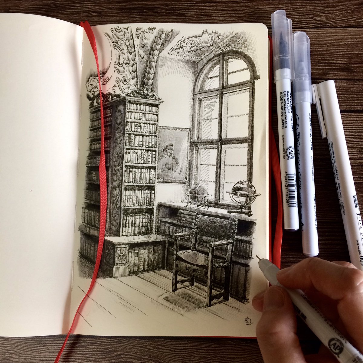 りひこ 絵 A Twitter プラハpragueのストラホフ修道院strahovsky Klaster図書館のほんの一部をモノクロで描きました イラスト モレスキン 絵 色鉛筆 アナログ Moleskine Illustration Art Drawing Sketch T Co F0tvzxbwye