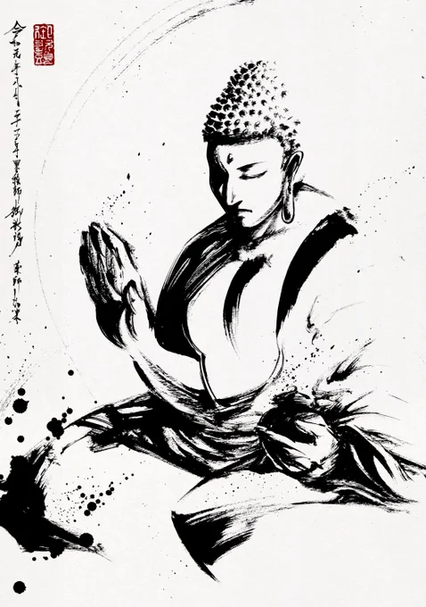 依頼作品・薬師如来。B4size
大乗仏教における如来の一尊。
仏像・仏画では左手に薬壺(やっこ)を持つのが多く表される。
日本では病気平癒などを祈願しての信仰が行われている。
#墨絵 