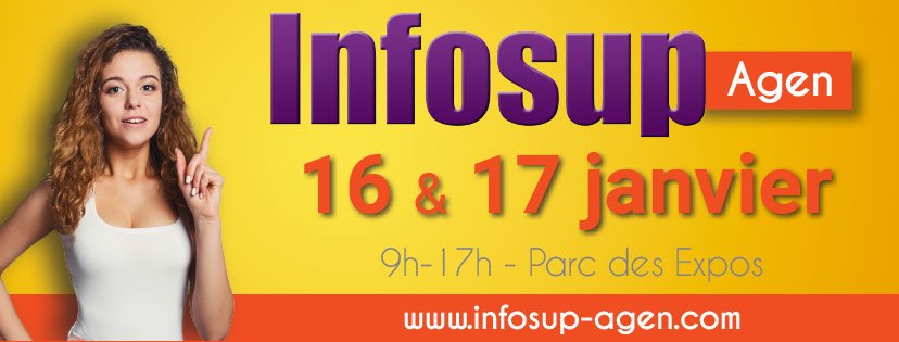 InfoSupAgen's tweet photo. C'est la rentrée ! Pour votre orientation, le salon Infosup 2020 ce sera les 16 et 17 janvier 2020 !
▶️https://t.co/mw1Dw92Z4H https://t.co/lpacZZCfZr