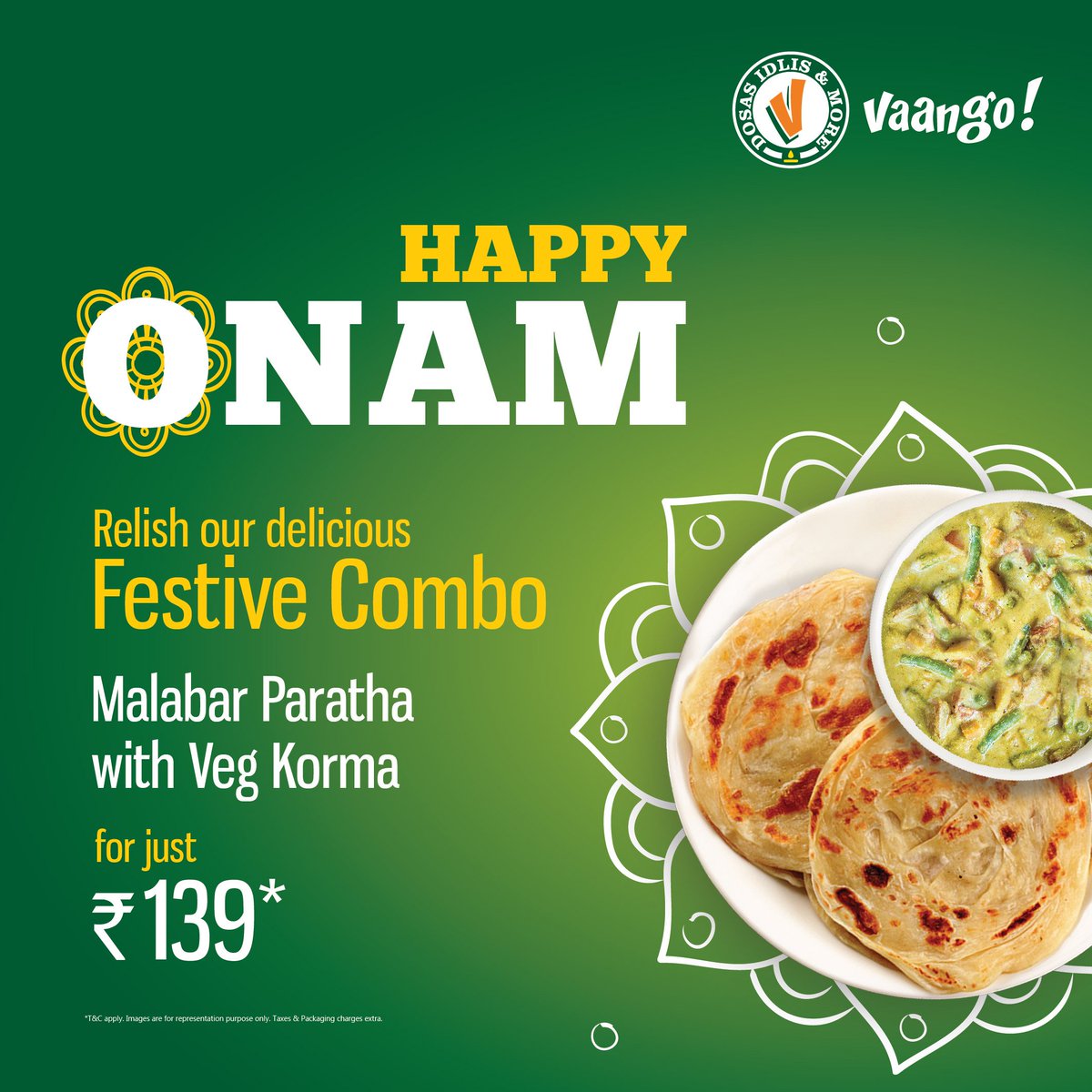 vaangoindia's tweet photo. Let this Onam bring joy and prosperity to you and your family. This festive season, relish our delicious festive combo of Malabar Parantha and Veg Korma for just Rs 139. *Prices may vary https://t.co/ZQD9j1wLZG