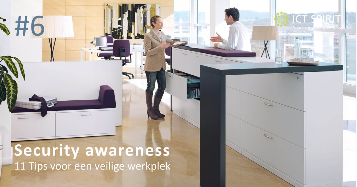 Heb jij de beschikking over opbergruimte met een slot? Gebruik die dan ook en houd je opbergruimte zoveel mogelijk op slot. Daardoor blijven alle spullen veiliger. Meer tips 👉 ictspirit.nl/11-tips-voor-e…. 

#veiligewerkplek #BeAware #security #awareness