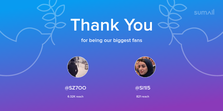 Our biggest fans this week: SZ7OO, Sl1I5. Thank you! via sumall.com/thankyou?utm_s…
