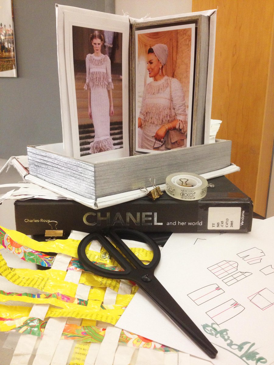 suleimannh's tweet image. Dress shabbily and they remember the dress; dress impeccably and they remember the woman — Coco Channel. FULLY BOOKED, by @VCUQLibrary, manipulates book jackets into a pliable weave to mimic Channel&apos;s iconic tweed pattern that it is associated w/ since the 1920s. @VCUQatar.