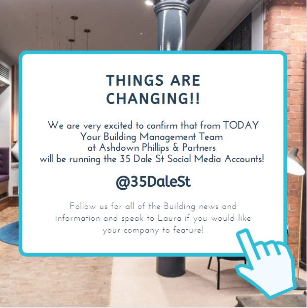 35DaleSt's tweet photo. We are very excited to confirm that from today the Social Media for @35DaleSt is being run by the onsite Building Management Team!! Follow us for all of the building news and events!! https://t.co/Vh0n6Ih31w