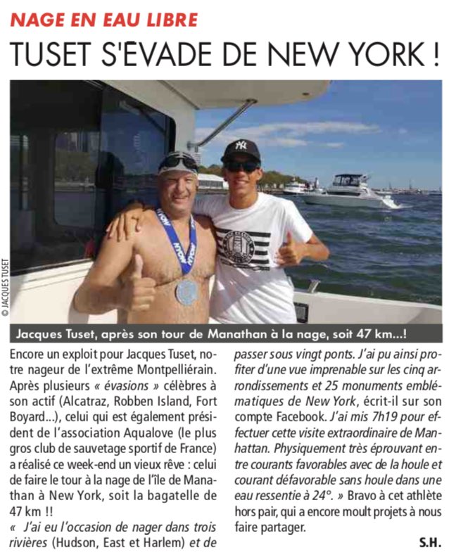 SHoebrechts's tweet photo. Quel exploit du nageur de l’extrême montpelliérain @jacquestuset qui a réalisé ce week-end le tour de #Manathan (47km...) en 7h19 ! 🤪😳🧐 C’est à lire ce matin dans #CNews #Montpellier 👉 https://t.co/qWusVu8RU4 https://t.co/tmC3UQkNMh