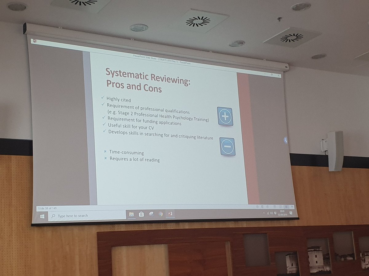 LauraMKoenig's tweet photo. #todayIlearned that systematic review skills are a part of Stage 2 Professional Health Psych training in the UK and Ireland. Very useful skill - could be adopted for German psychotherapist training, too? #ehps2019 #create2019 @EHPSCreaters @DGPs_JuMis @InMindMagazin https://t.co/5XHP6i8vng
