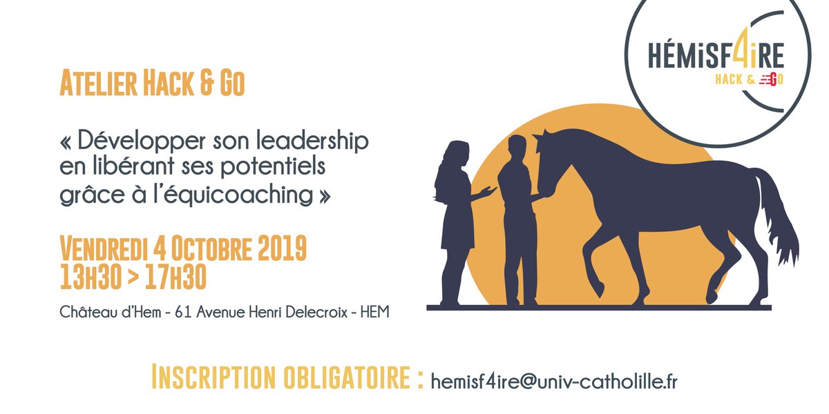 HEMiSF4iREUCL's tweet photo. [SAVE THE DATE] « Comment développer son #leadership en libérant ses #potentiels grâce à l’#équicoaching ?🐴» sera la thématique de notre prochain #Hack&amp;Go ! 
► Plus d'infos : https://t.co/2WudSdz03H
► Inscription obligatoire : hemisf4ire@univ-catholille.fr https://t.co/3HO06etApi