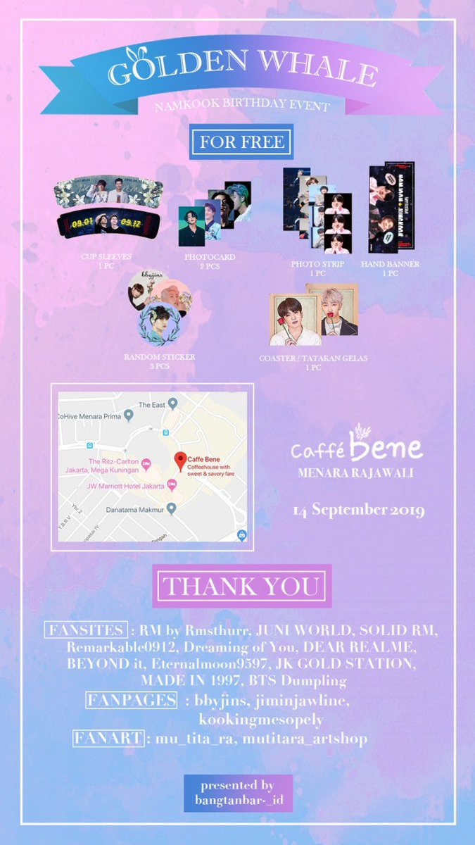 ImNochuBar's tweet photo. Caffe Bene Menara Rajawali 
14 September 2019 (10.00 - 16.00 WIB)
Thank you for your cooperation : @RAPMONSTHURR @juni_world @SOLID_RM @ReMarkable0912 @DreaminOfYou_RM @Dear_RealMe @BEYONDIT_0901 @eternalmoon9597 @StationJk @madein1997_jk @bts_dumpling https://t.co/kRi8uGAqTL