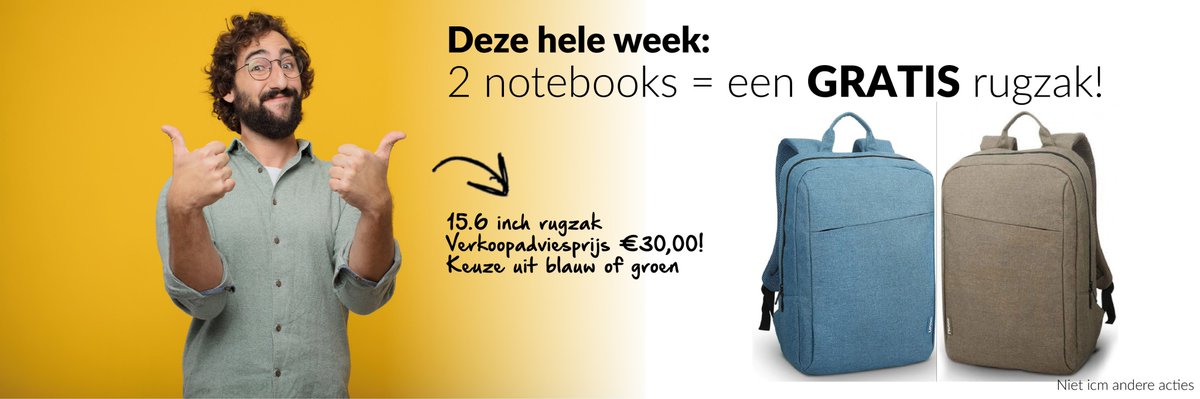 Bestel deze week 2 💻💻 notebooks en ontvang een gratis 🎒 rugzak! (blauw of groen) #bestellenbijcompliesisprofiteren #back2school