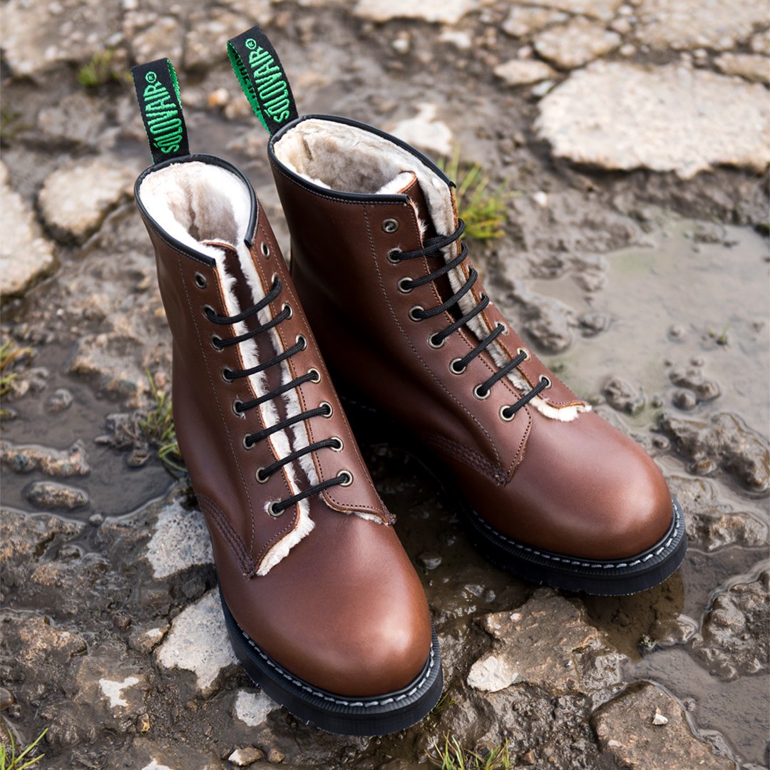 black greasy 8 eye derby boot