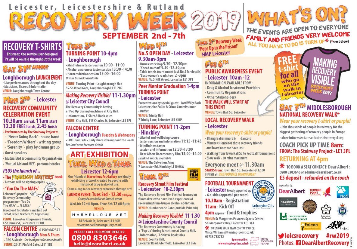 leicspolice's tweet image. September is national #RecoveryMonth &amp;amp; this week sees the return of our local #RecoveryWeek celebrations, raising awareness of substance misuse &amp;amp; promoting the benefits of prevention, treatment &amp;amp; recovery services in Leicester, Leicestershire &amp;amp; Rutland. Follow @LeicsSMO &amp;amp; #RW2019