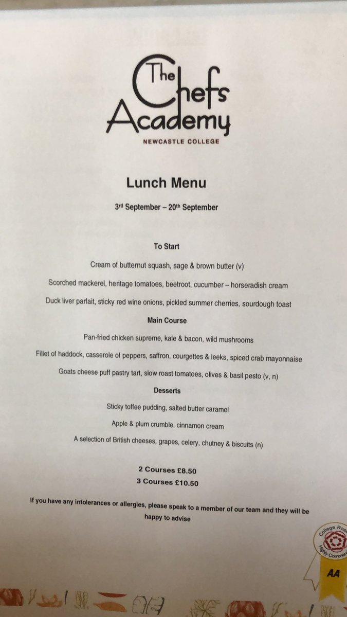 The Chefs Academy is open again from tomorrow. Lunch bookings Tues - Fri 12  to 1.15pm. Wed &amp; Thurs evenings 5.30pm to 7.15pm.