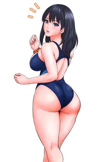 黒髪クールな娘は良いモノでスね。チクビも余計にアツくなりますよ。#宝多六花 #水着 