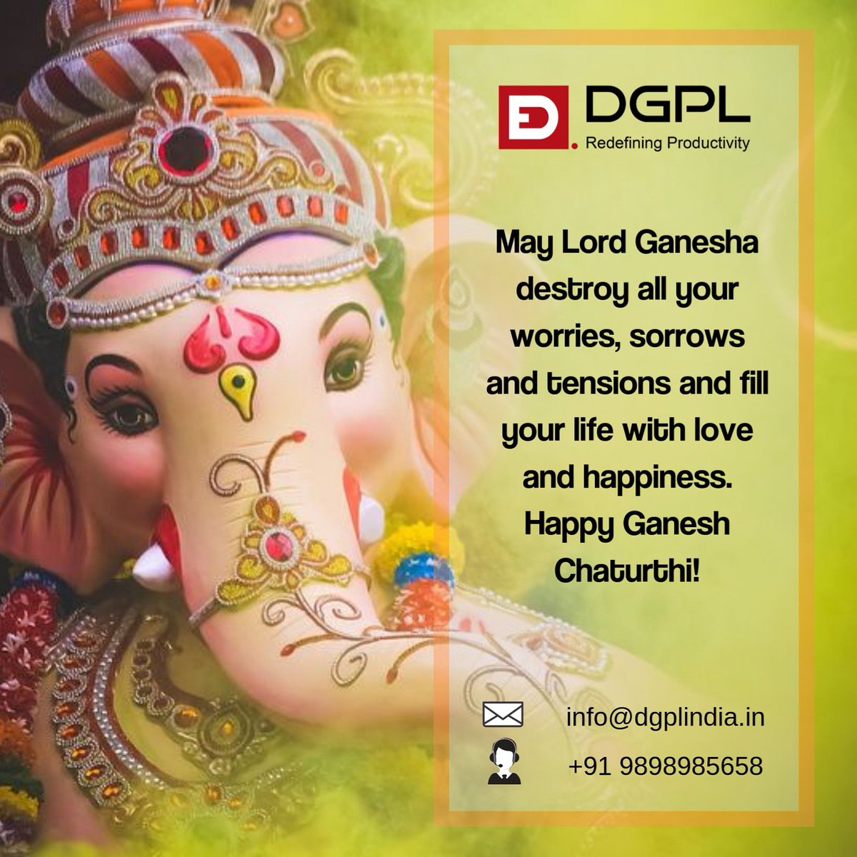 DGPLIndia's tweet photo. On this occasion of Ganesh Chaturthi, I wish Lord Ganpati visits your home with bags full of happiness, prosperity, and peace.
#DGPLindia #TeamDGPL #SolidCAM #Zyfra #QuakerHoughton #RedefiningProductivity https://t.co/IAiwx9tVQg