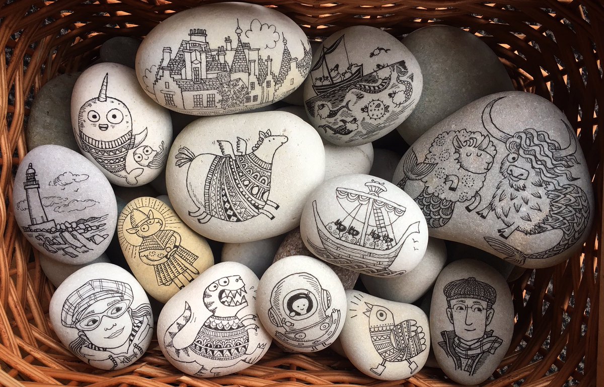 Basket of pebbles I drew on during <a href="/islaybookfest/">Islay Book Festival</a> #Islay