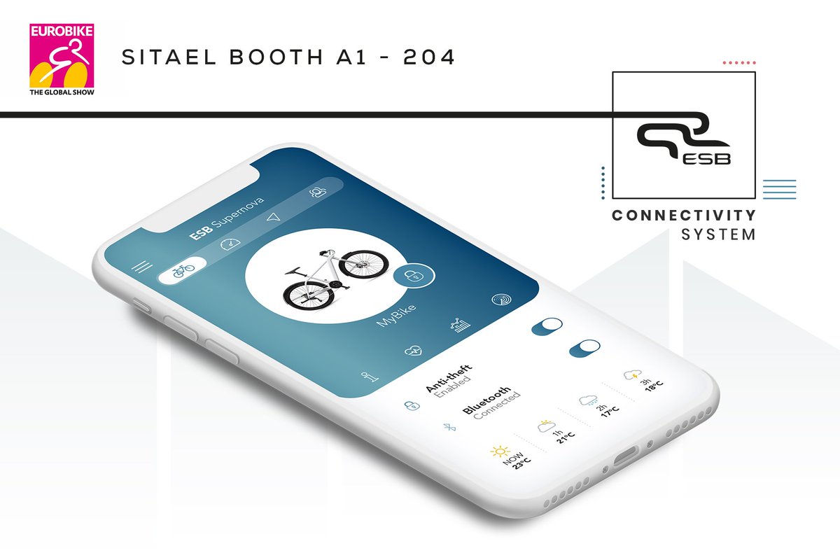 ESB_bike's tweet photo. Hi #ESB People!
@BikeEurope talks about the novelties that ESB is presenting at #Eurobike2019: Tracker 2.0, upgraded version of #Connectivity Module with new features, and the new #vehiclesharing system based on a flexible #mobility platform - BOOTH A1-204
https://t.co/FzYGX9l4vp https://t.co/UFrpulDDCx